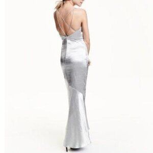 NWT H&M Silver Metallic Strappy Maxi Dress Gown Size 12